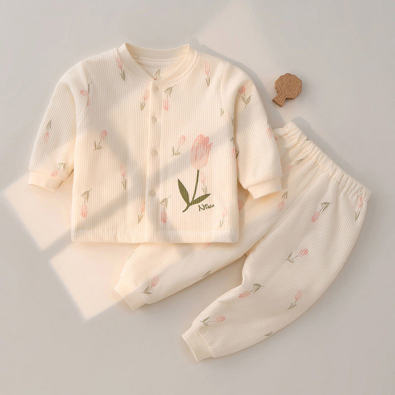 Babylon baby autumn clothes suitpure cottonkidsintimatesbaby long johns quilted pajamas thin cotton shirt heattech style