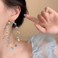 Spring/summer beach vacation style floral earrings - women's colorful dopamine long tassel earrings - sweet & unique studs