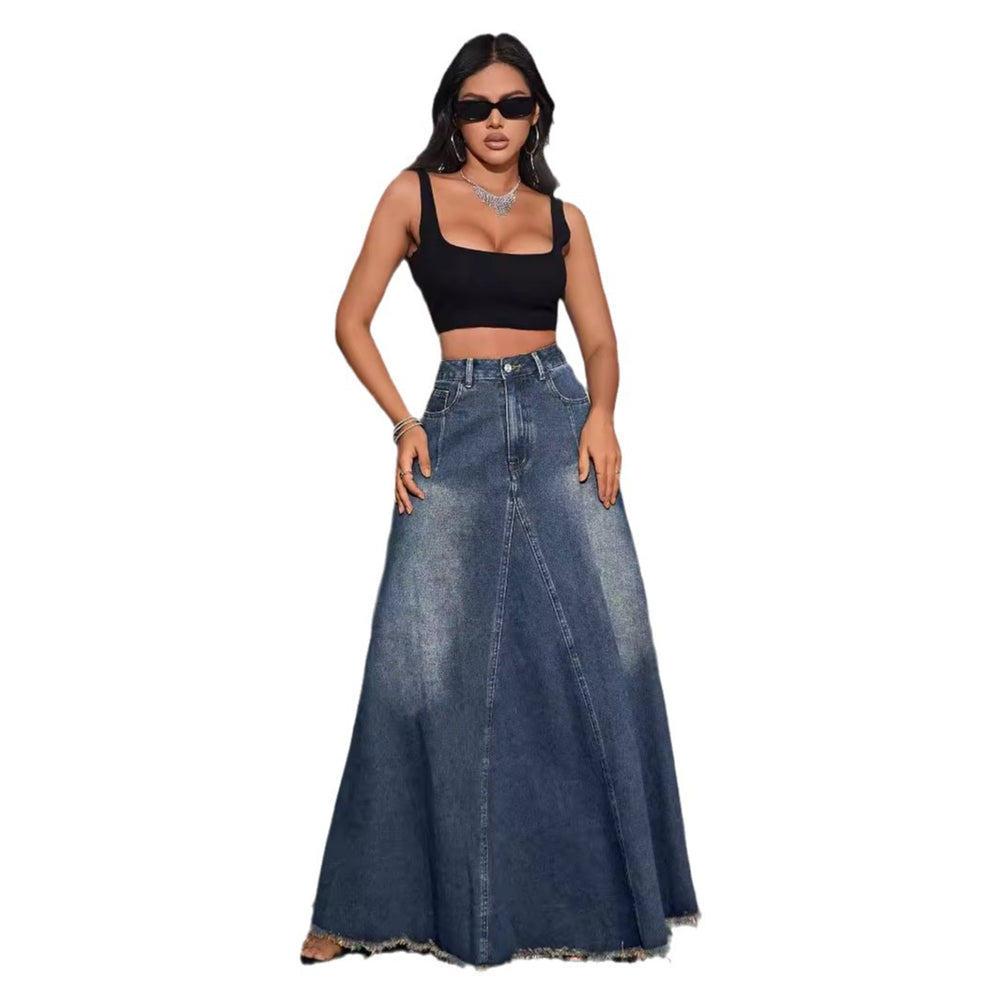 Pre-sale-15350# cross-border fashion foreign trade women's retro washed versatile denim skirt long skirt