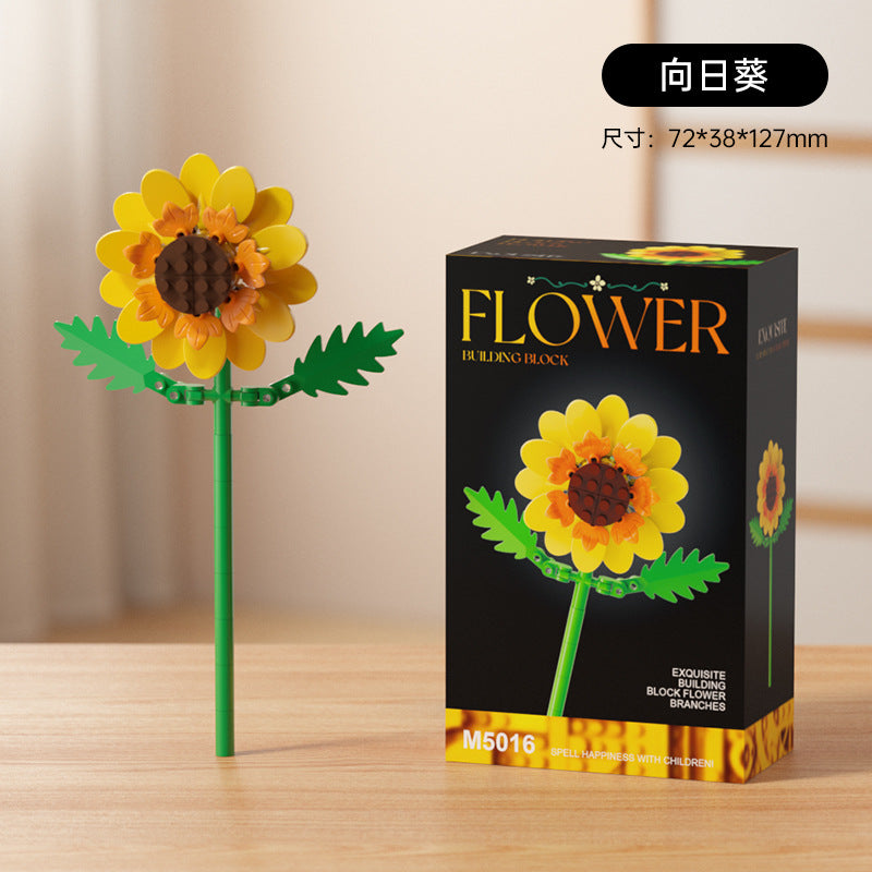 artificial bouquet single preserved flower desktop decoration toy rose flower assemble building block insert toy