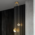 Modern minimalist black and gold half-round crystal double-light linear pendant lamp - italian style for bedroom, bedside, dining room, bar, and hotel