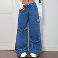 e-commerce  us & european design bow tie workwear style jeans women's casual straight-leg pants wide-leg pants