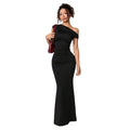 Amazon tk hot selling cross-border women's sexy socialite style dress summer off-the-shoulder asymmetrical neck black evening gown maxi dress