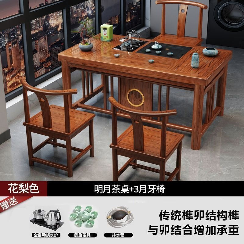 New chinoiserie balcony coffee table solid wood table and chair combination tea table small apartment for home kung fu tea table all-in-one complete set