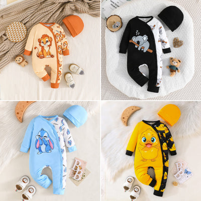 exclusive: spring/autumn baby girl cute duck onesie - fashionable printed romper for baby girls