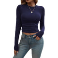 2025 european and american autumn/winter new arrivals: amazon cross-border round neck long sleeve t-shirt, slim fit solid color base layer top for women