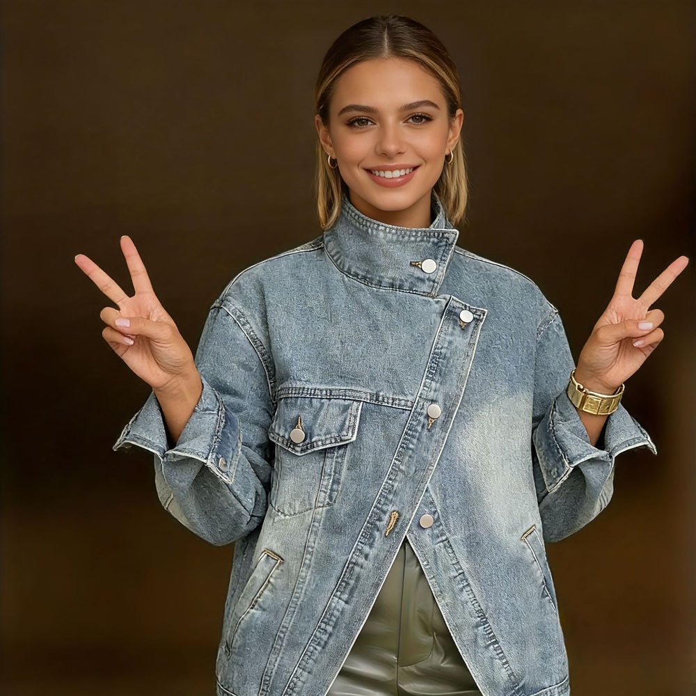 new european and american style cross-border  denim jacket - irregular single pocket design women's oversized top