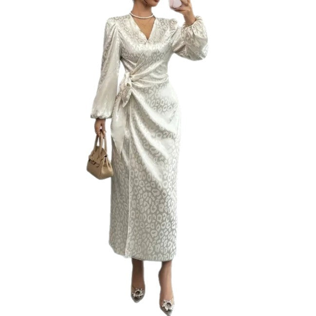 Elegant v-neck maxi dress - figure-flattering, sexy bodycon, long sleeve, slim fit