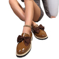 bow loafers for women  foreign trade thick sole medium heel british style retro small leather shoes for women size difference 0.5