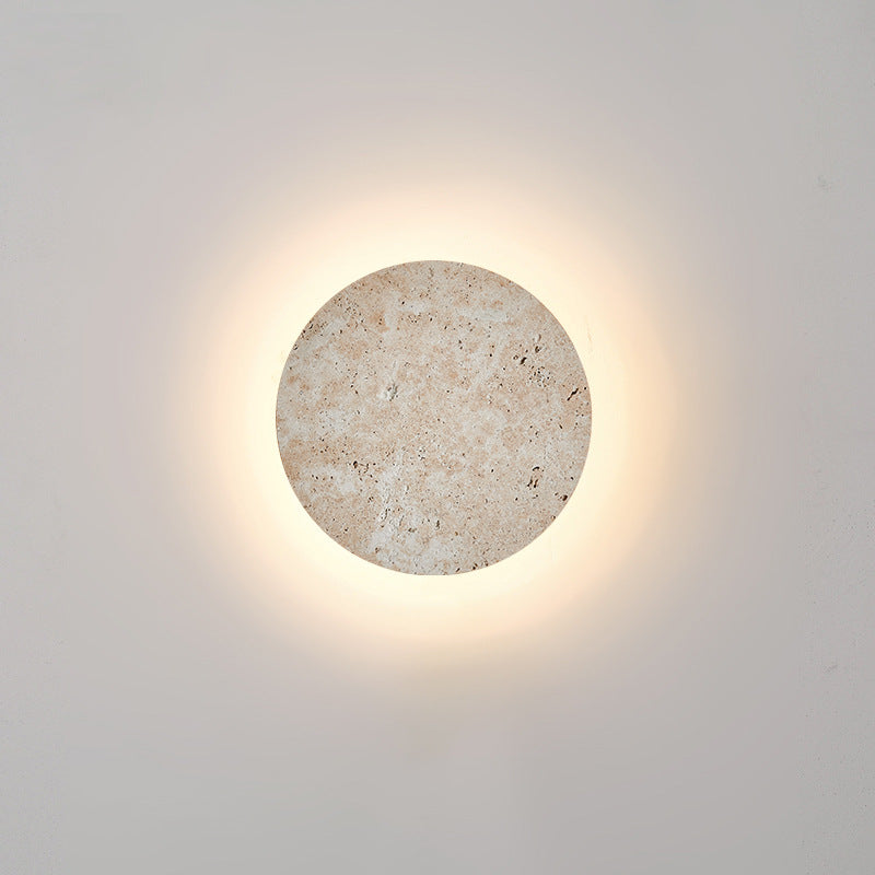 Yellow travertine bedroom bedside wall lamp round sheet designer staircase Japanese wabi-sabi wind living room atmosphere wall lamp