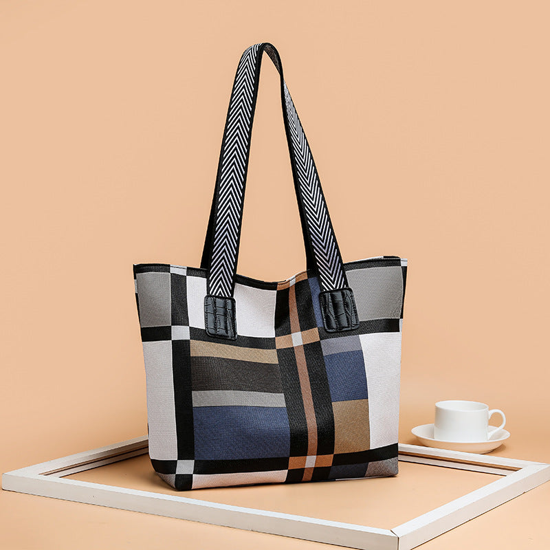 Trendy women's bag new korean style plaid shoulder bag color block large capacity tote bag handbag mom bag