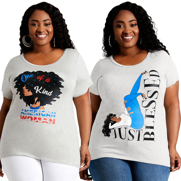 S390160 Europe, America,    short-sleeved large-size women's clothing portrait letter printing casual T-shirt summer