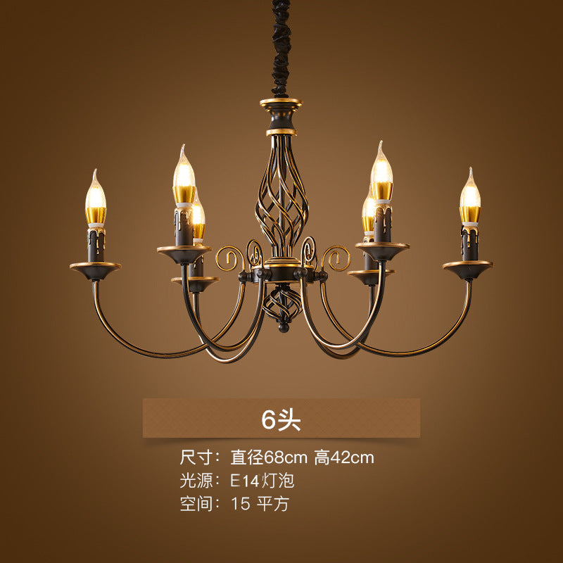 American restaurant chandelier simple modern bedroom study cafe personalized pastoral country retro wrought iron candle lamp