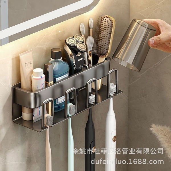 Electric Toothbrush Shelf No Punching Bathroom Tooth Cup Mouthwash Cup Space Aluminum Wall Mounted Storage Family Set