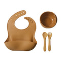 hot-selling silicone tableware suit baby kids bib suction cup bowl fork spoon suit saliva pocket dinner plate suit