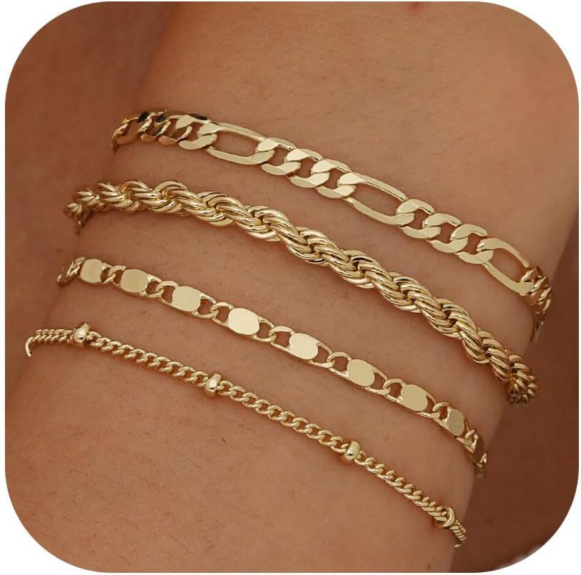 women's gold chain bracelet 14k paper clip chain, figaro chain, exquisite gold bracelet, casual bracelet
