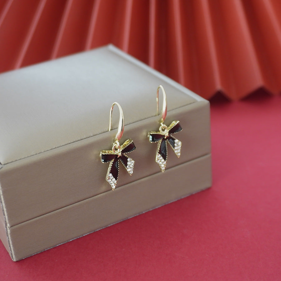new arrival korean black bow earrings trendyeasiest for matchpopularaccessible luxurysense of design ear hooks earrings