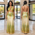 C7721 cross-border   fashion women's summer casual printed v-neck backless dress new