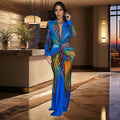 C6952 cross-border   independent station fashionfashion women's pleated color matching casualdress length