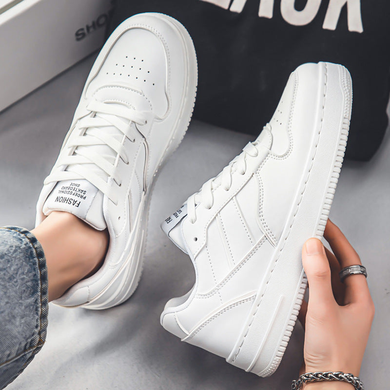 Men's white sneakers: spring breathable, trendy, versatile, high-end white skate shoes, athletic casual men's spring footwear