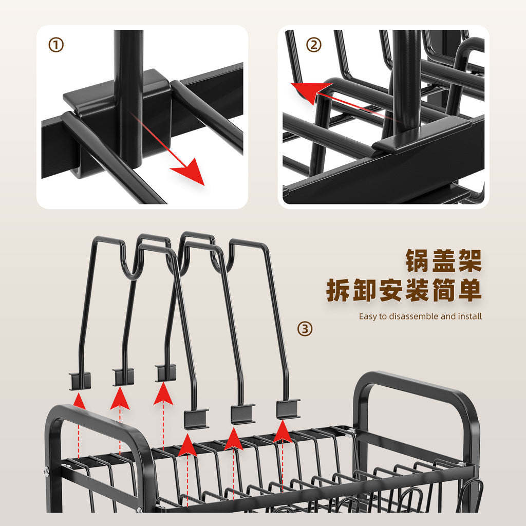 Cross-border Dish Storage Rack Kitchen Shelf Countertop Pot Lid Pot Rack Tableware Storage Box Drain Basket Bowl Rack