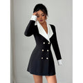 Women's autumn french chic double-breasted color block mini dress - perfect for parties & gatherings