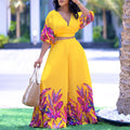 C8522 independent station european and american clothing summer new fashion v neck printing tops loose pants two-piece set export suit