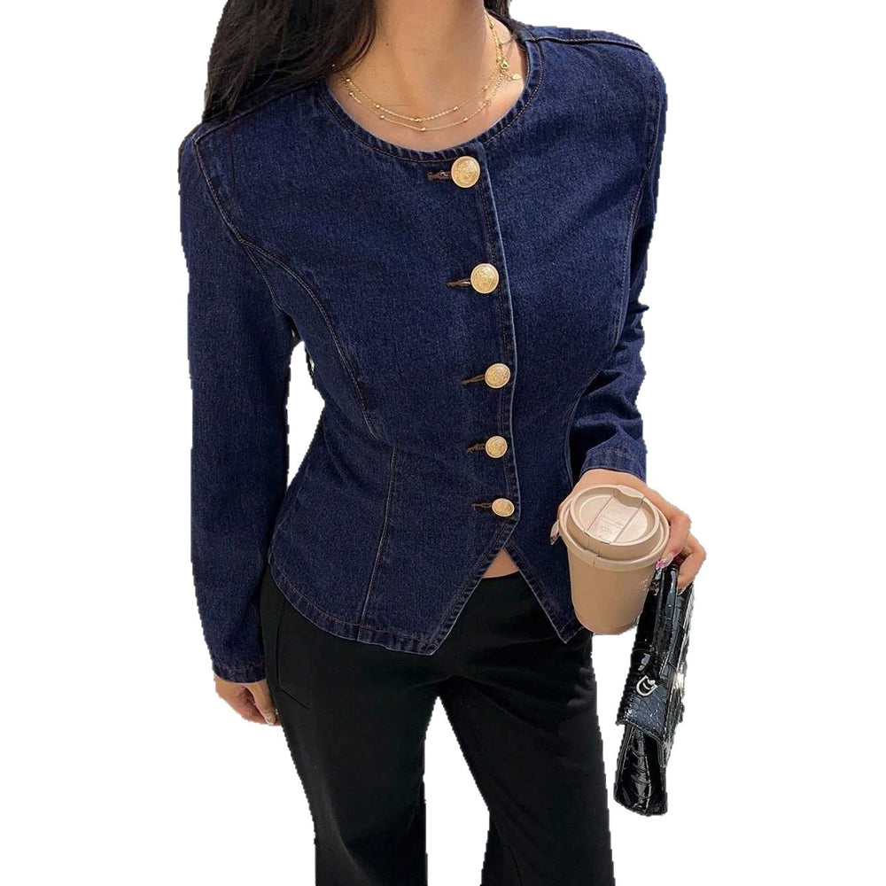 Amazon tiktok pinduoduo foreign trade cross-border fashion round neck waist fishtail denim short jacket