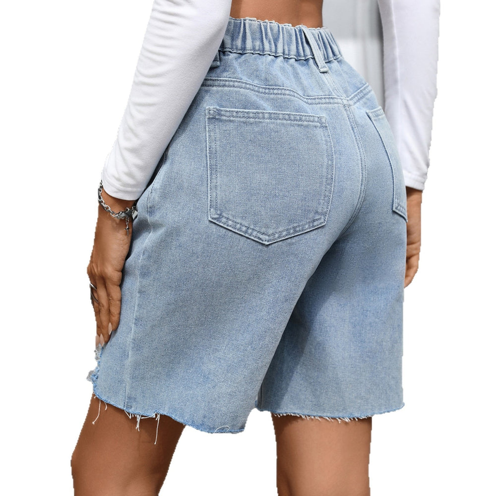 European and american cross-border foreign trade  independent station summer retro mid-waist raw edge worn hot girl denim shorts for women