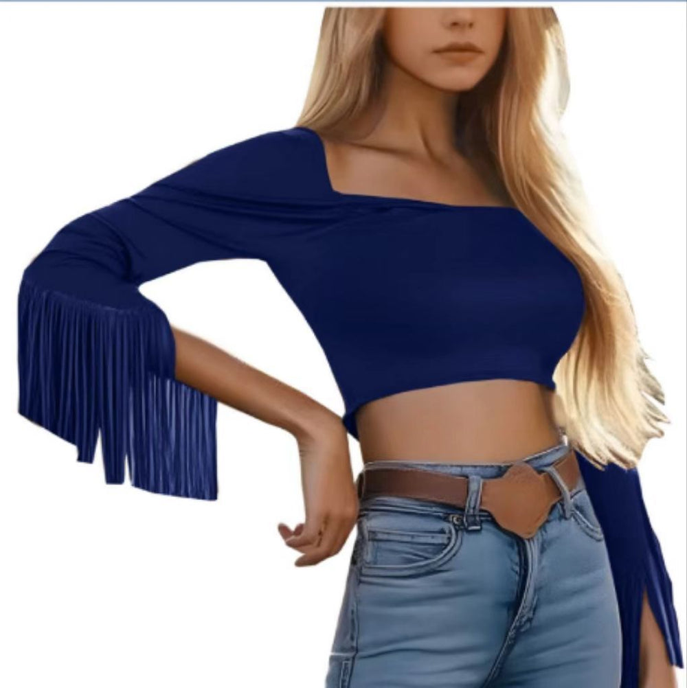 cross-border  new retro western style tassel bodycon top t-shirt