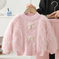 Girls' sweater set - new autumn/winter style, korean-inspired, solid color, fuzzy bow knit pullover two-piece outfit