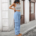 European and american cross-border e-commerce workwear jeans for women, new autumn/winter styles, hot-selling on  and , multi-pocket denim wide leg pants