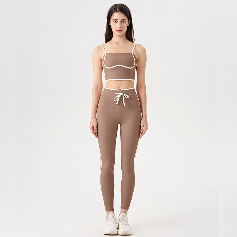 new arrivalcontrast color white striped running drawstring pants shorts three-quarter pants sports intimates bra yoga suit for women