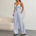 european and american women's two-piece outfit: summer fashion striped tie-up cami top and wide-leg pants set