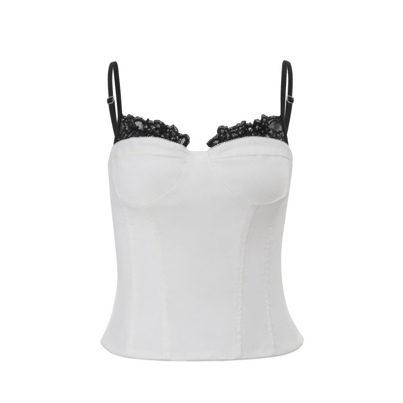 European and american style women's spring  new collection: elegant and alluring lace camisole top with cinched waist and fashionable bodycon skirt set