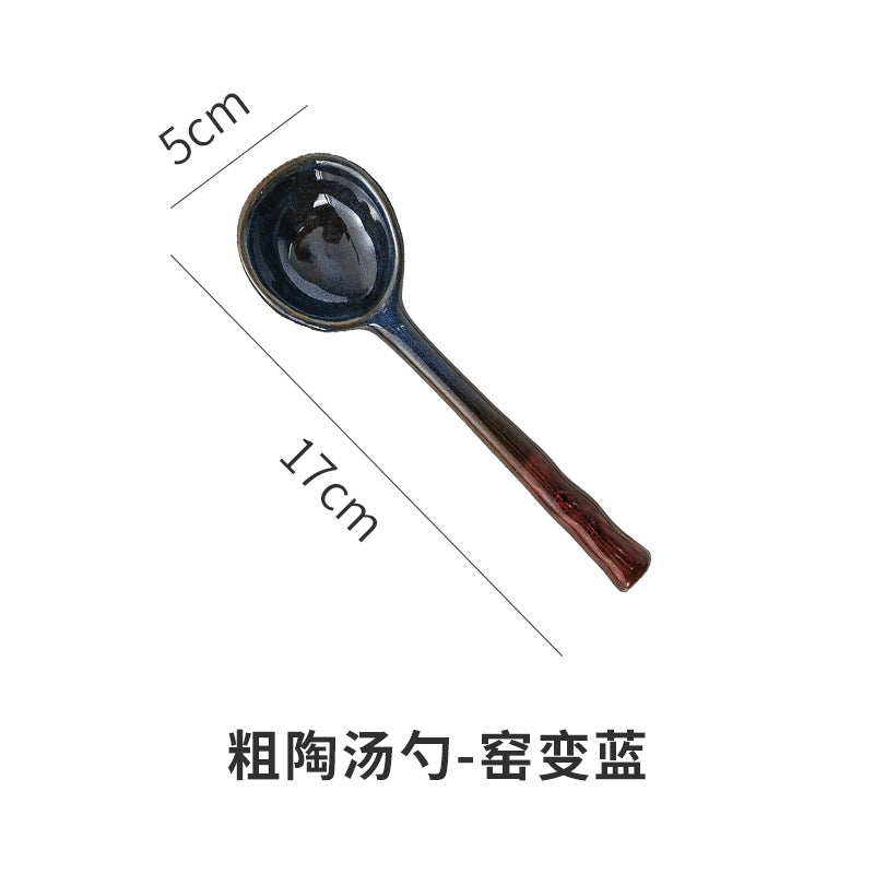 Japanese-style stoneware creative coffee spoon dessert spoon - cute, high-value, long-handled spoon for restaurants and home use - perfect for serving soup and eating