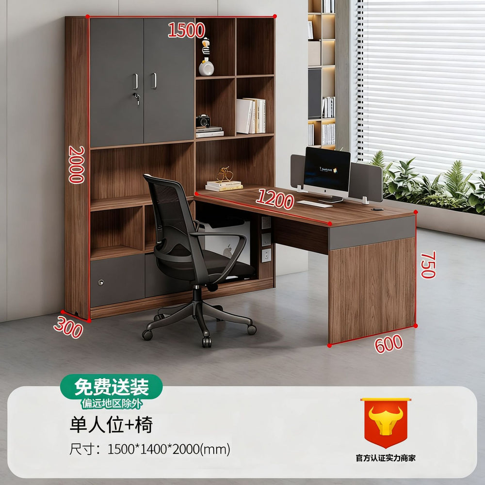 Financial office desk set - executive office desk with high cabinet, two-seat facing configuration for accountants and managers