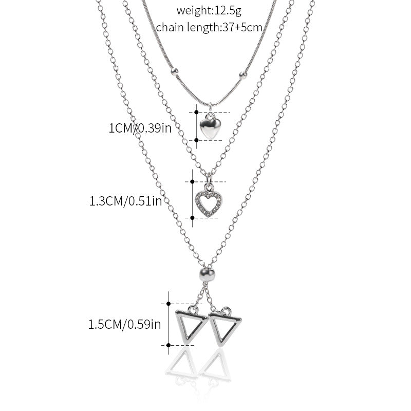Silver love necklace wholesale new cross-border jewelry niche accessible luxury geometric diamond pendant women's multi-layered sweater chain