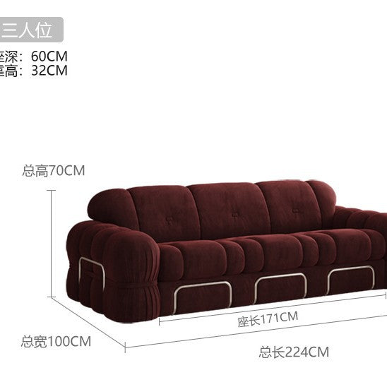 Nordic light luxury retro steel tooth velvet fabric sofa italian medieval style house living room small apartment three-seater