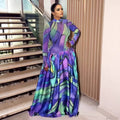 summer new european and american women's sexy mesh print patchwork dress abstract art maxi swing dress gown