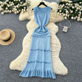 Korean style minimalist sleeveless knit dress - women's summer slimming, figure-flattering, ruffle-trimmed, luxurious, and stunning maxi dress