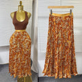 export  spring/summer new arrival: printed pleated a-line midi skirt with elastic waist and full sweep