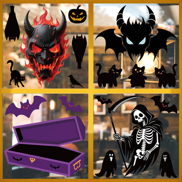 Halloween Giant Ghost Monster Ghost Window Sticker Witch Death Bat Skeleton Halloween Party Decoration Static Sticker