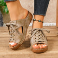 Exportplus sizesummernew arrivaltie back wedge sandals women's fish mouth side empty lightweight sandals  wholesale
