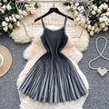 Elegant and chic camisole dress for women - autumn  collection: french retro, slimming, pleated, striped knit dress