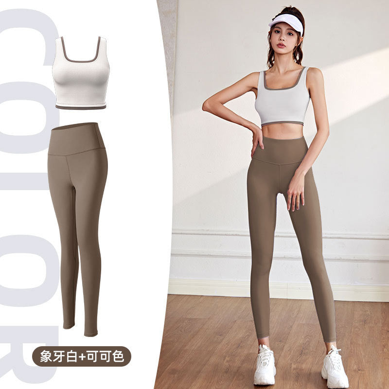 Juyitang high elastic color matching rimmed sports underwear gathers to show breasts and large breasts, shockproof yoga bra