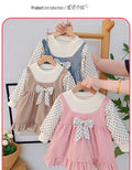 Girls' korean style round neck bowknot patchwork long sleeve dress - stylish princess dress for toddlers and first birthday celebrations