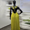 European and american cross-border women's fashion:  spring new arrival - elegant 3d floral shoulder strap solid color pleated backless cami dress
