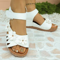 summer new arrival: plus size wedge sandals with floral embellishments, chunky sole, hook-and-loop closure, peep toe beach sandals - wholesale