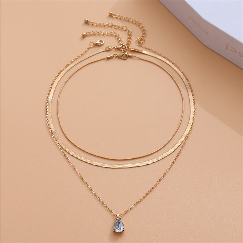 Fashion cross-border fashion simple water drop pendant necklace stylish multi-layered cold style clavicle chain necklace